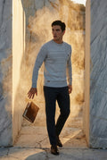 Light Gray Structured Tonal Textured Crewneck Sweater - Structured sweater - Photo 13