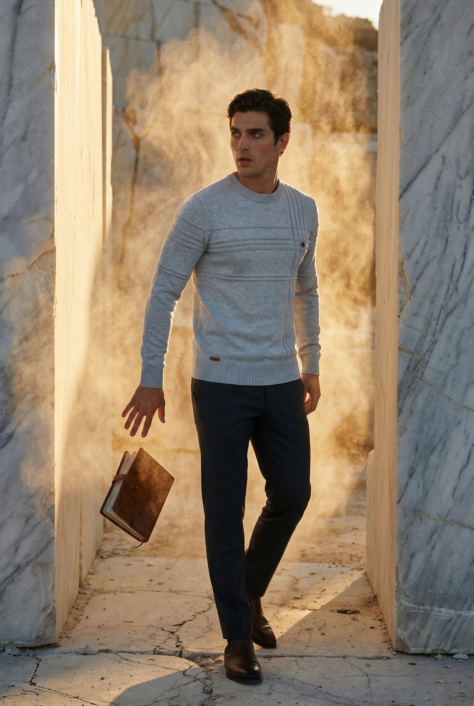 Light Gray Structured Tonal Textured Crewneck Sweater - Structured sweater - Photo 13