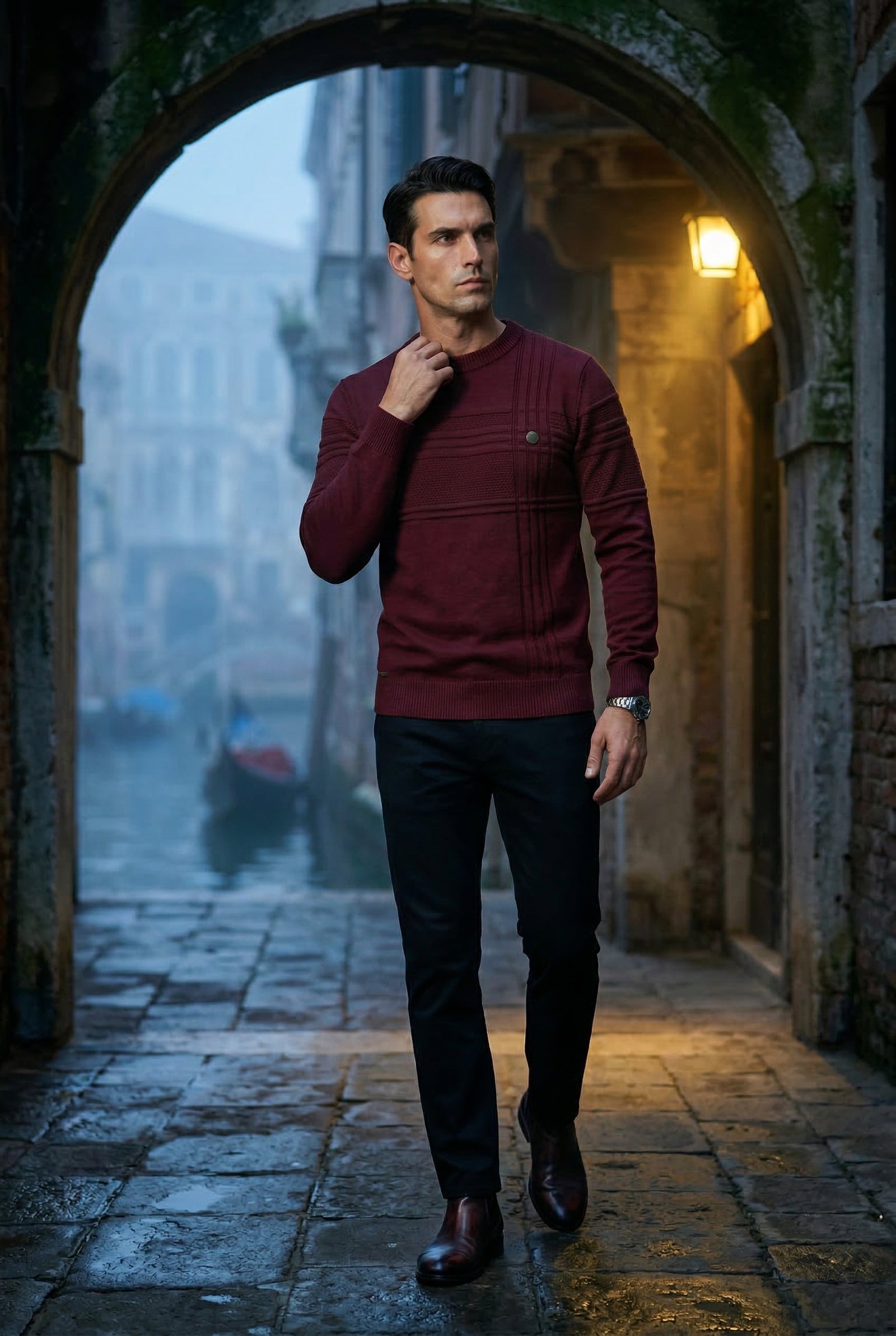 Burgundy Structured Tonal Textured Crewneck Sweater - Structured sweater - Photo 19