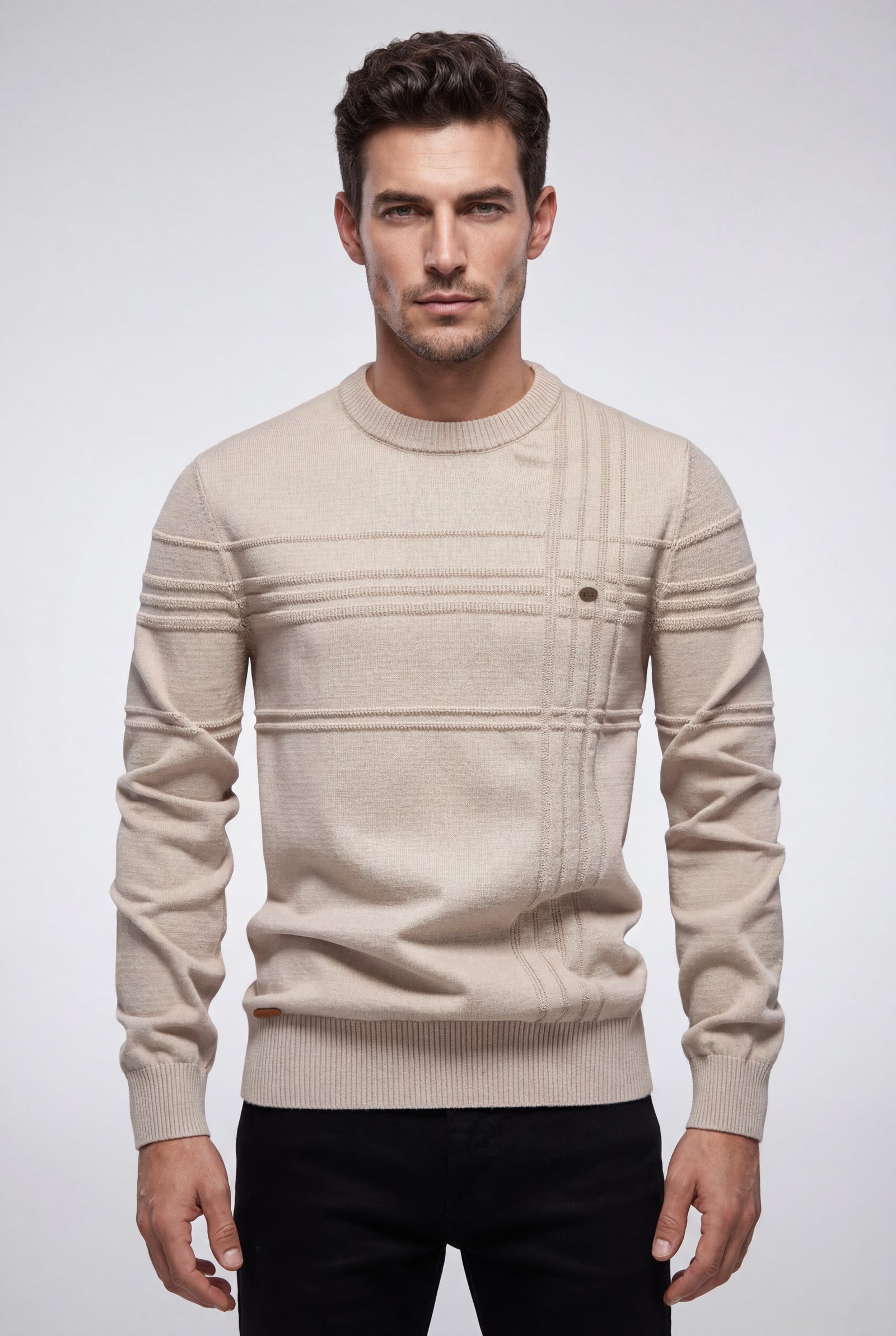 Apricot Structured Tonal Textured Crewneck Sweater - Structured sweater - Photo 7