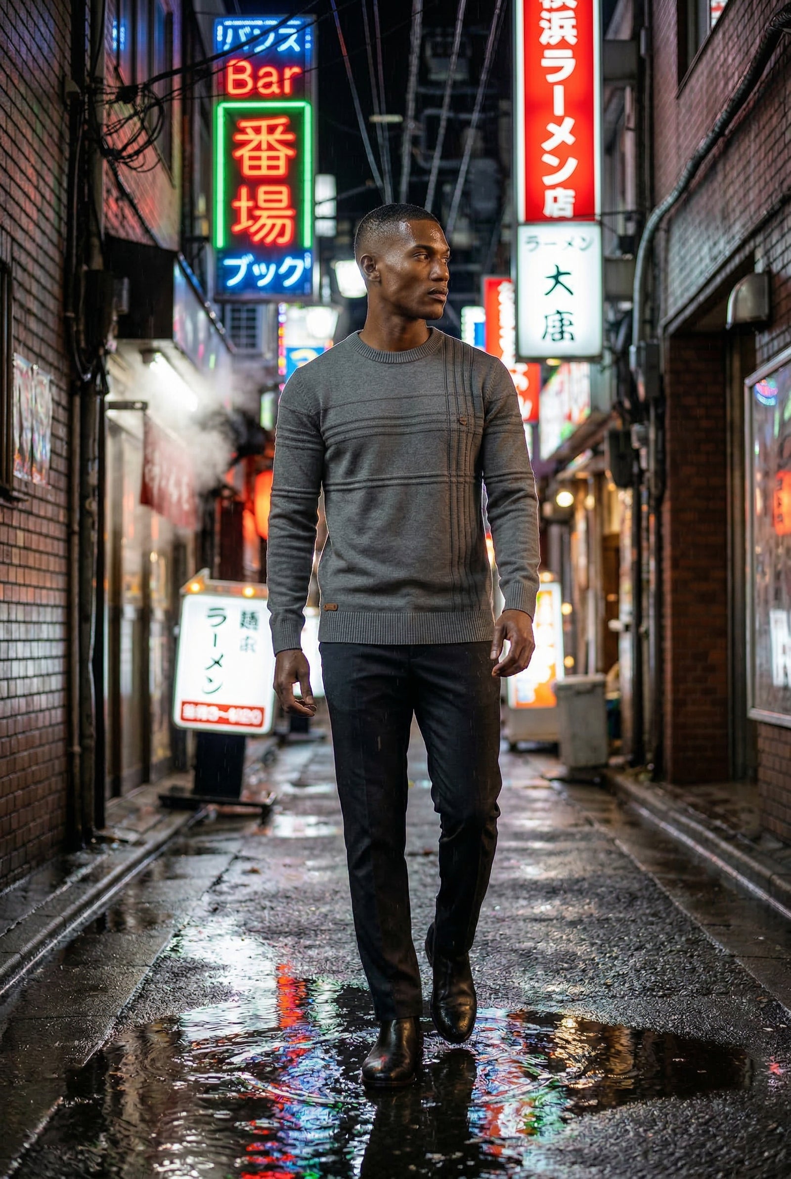 Dark Gray Structured Tonal Textured Crewneck Sweater - Structured sweater - Photo 9