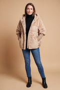 Women's Hooded Coat Tailored Fit in Apricot — studio front