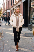 Women's Puffer Jacket Tailored Fit in Apricot — lifestyle city walk