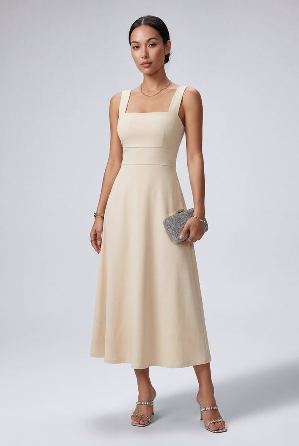 Apricot Women's Square Neck Sleeveless A-Line Midi Dress - Photo 1