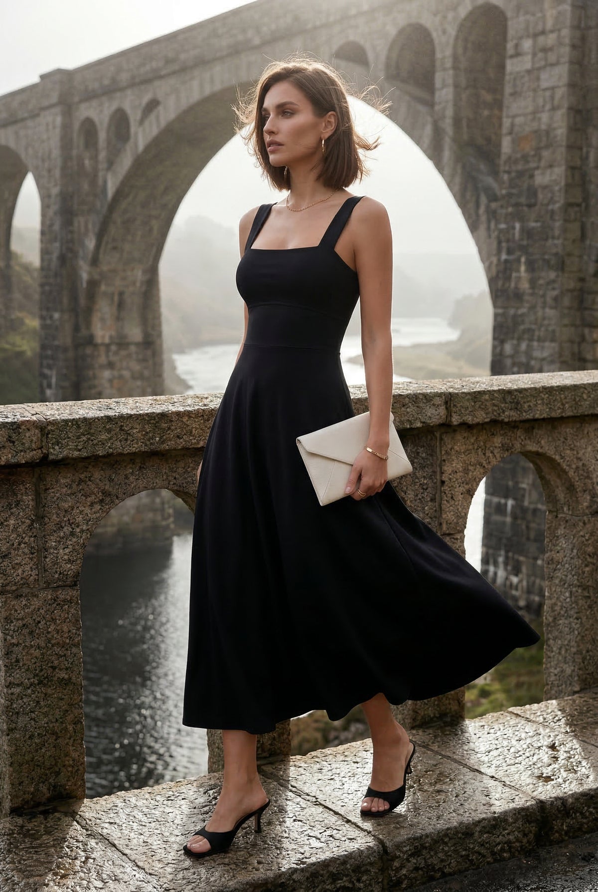 Midi Dress for Date Night with Square Neckline for Women
