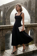 Black Women's Square Neck Sleeveless A-Line Midi Dress - Photo 4