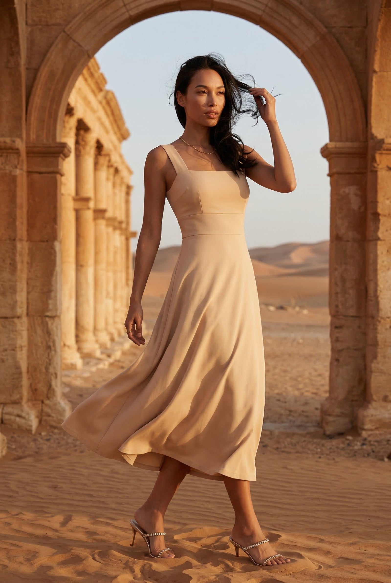 Apricot Women's Square Neck Sleeveless A-Line Midi Dress - Photo 6