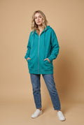 Women's Hoodie Oversized Zipper in Aqua — studio shot