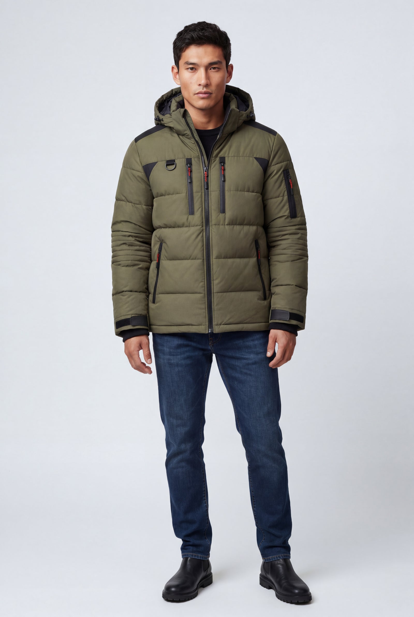 Army Green Adjustable Hood Insulated Parka Jacket with Zip Pockets - Insulated jackets - Photo 12