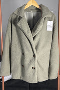 Double-Breasted Teddy Pea Coat in Army Green — front view