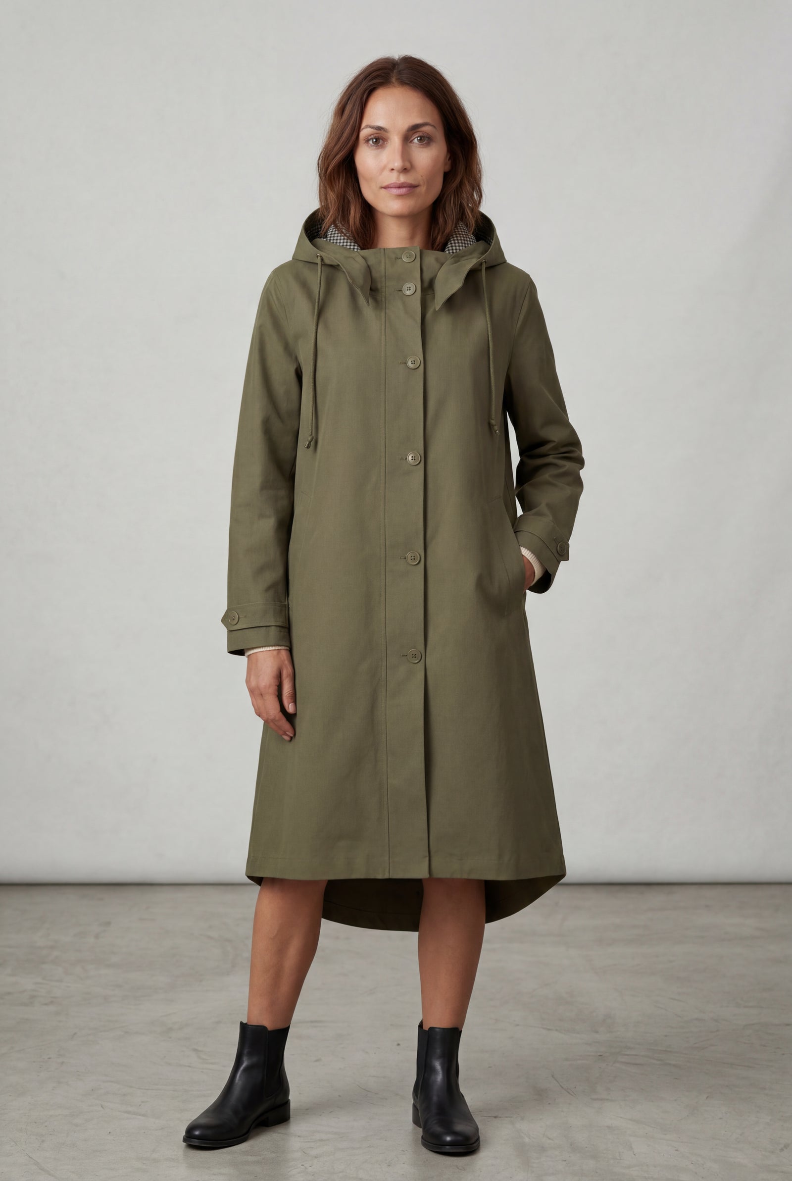 Army Green Hooded Snap Button Long Parka Coat with Adjustable Waist - Long coat - Photo 26