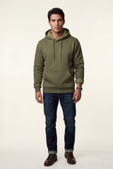 Army Green Lined Regular Fit Pullover Pocket Hoodie - Fleece lined hoodie - Photo 1