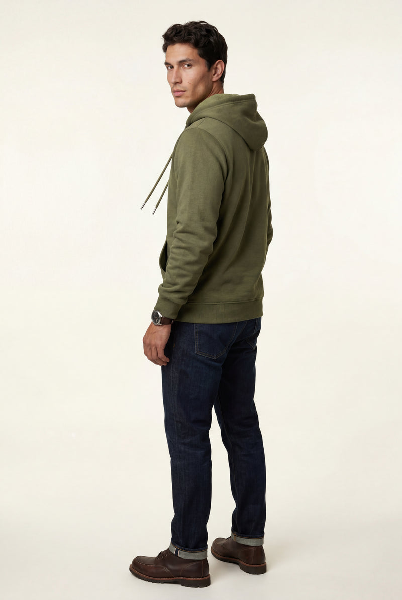 Army Green Lined Regular Fit Pullover Pocket Hoodie - Fleece lined hoodie - Photo 2
