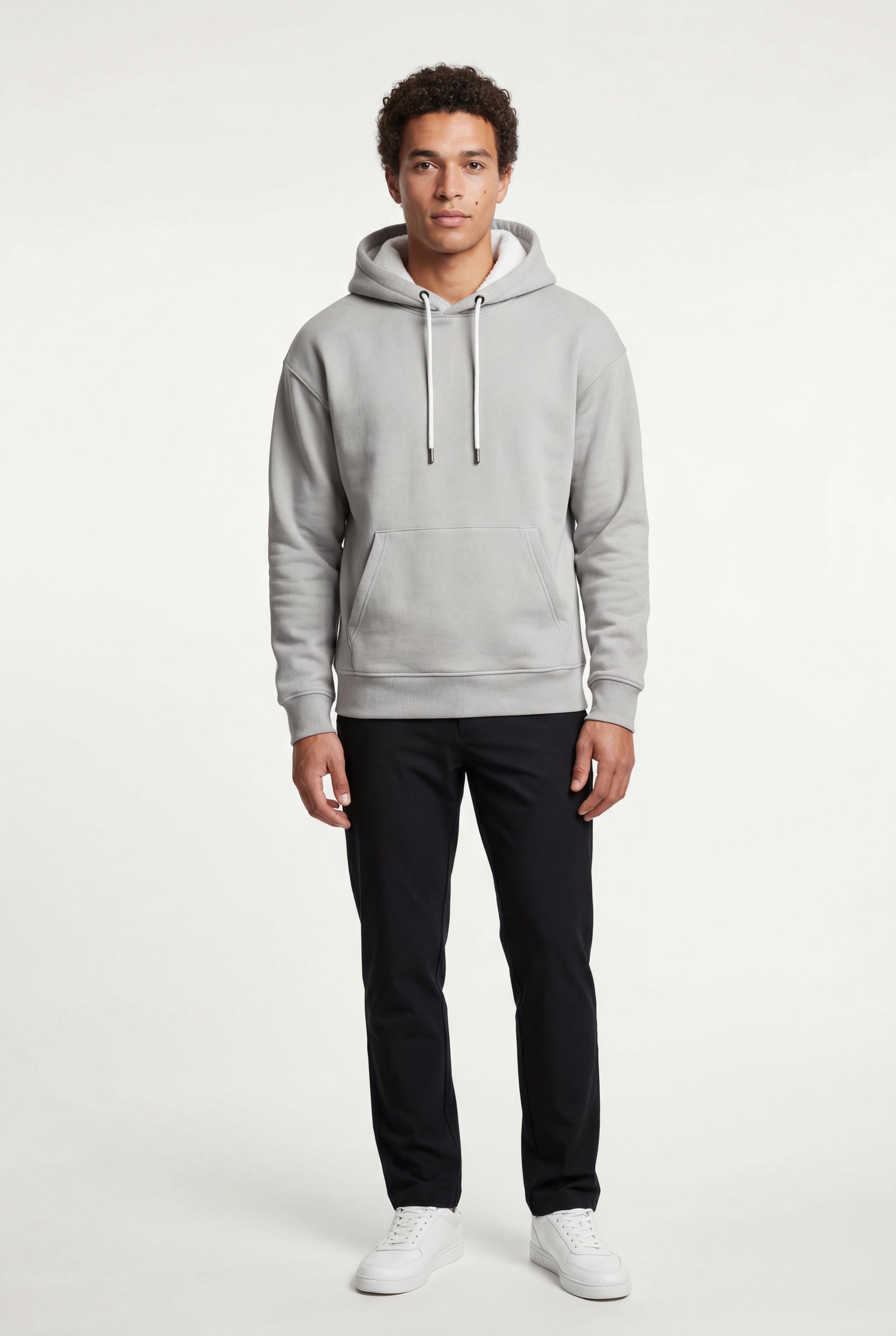 White Lined Regular Fit Pullover Pocket Hoodie - Fleece lined hoodie - Photo 37