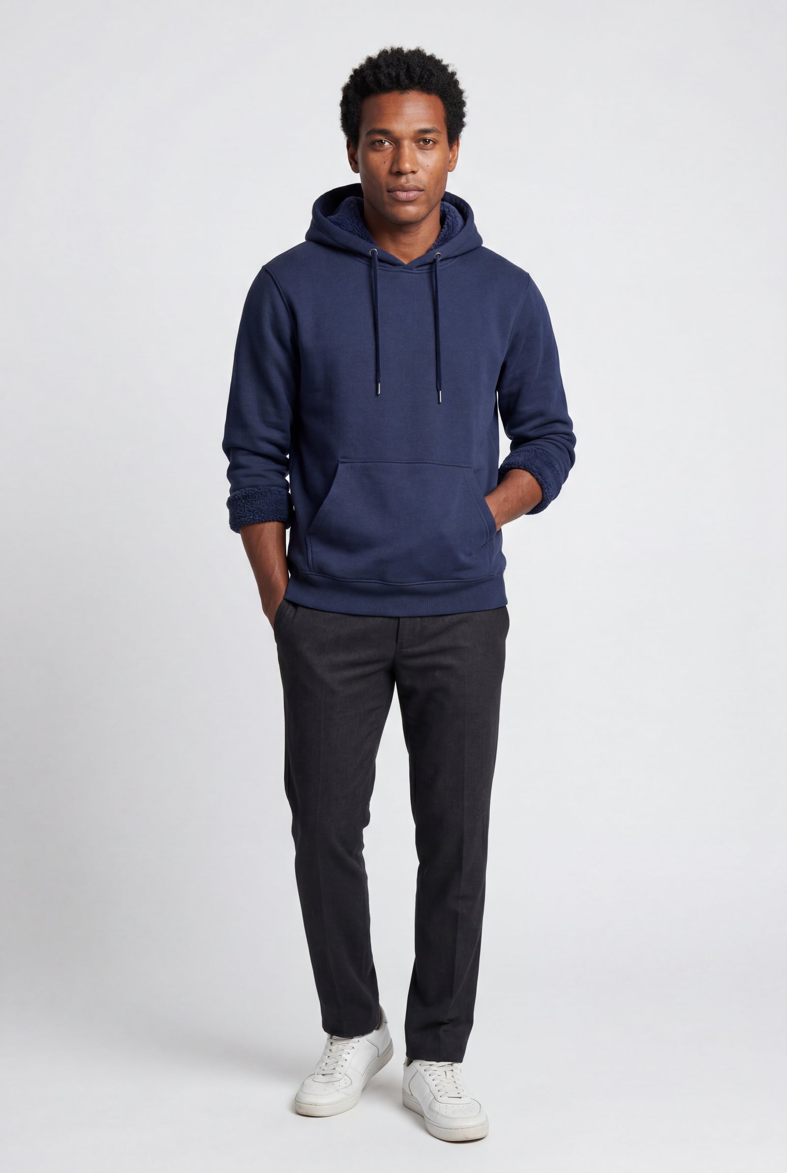 Navy Blue Lined Regular Fit Pullover Pocket Hoodie - Fleece lined hoodie - Photo 40
