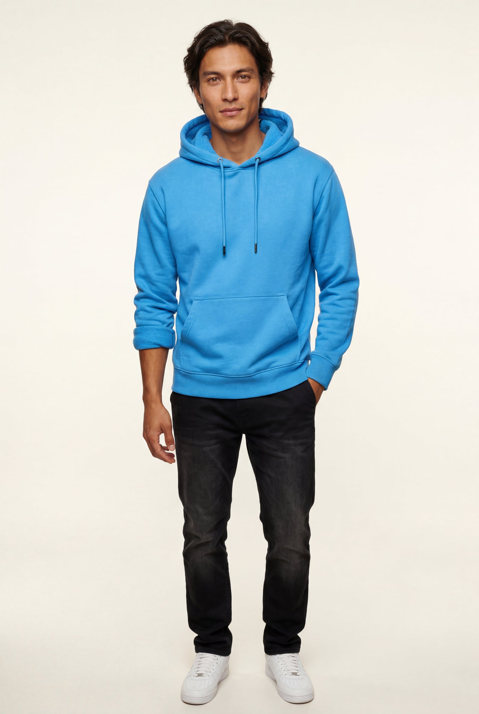 Blue Lined Regular Fit Pullover Pocket Hoodie - Fleece lined hoodie - Photo 41