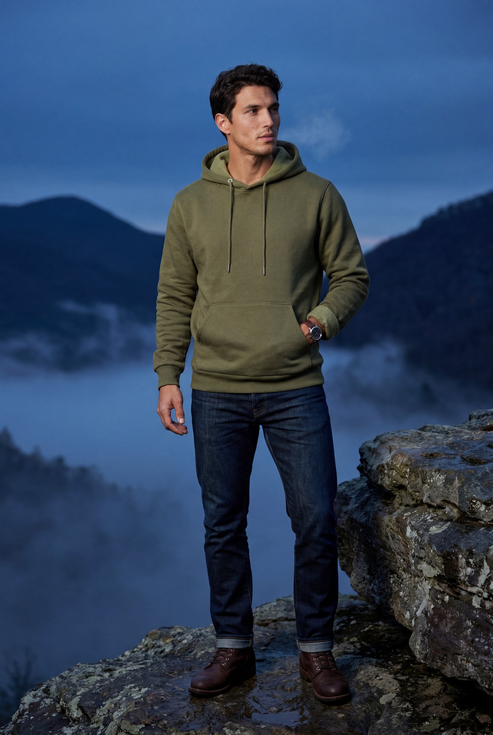 Army Green Lined Regular Fit Pullover Pocket Hoodie - Fleece lined hoodie - Photo 8