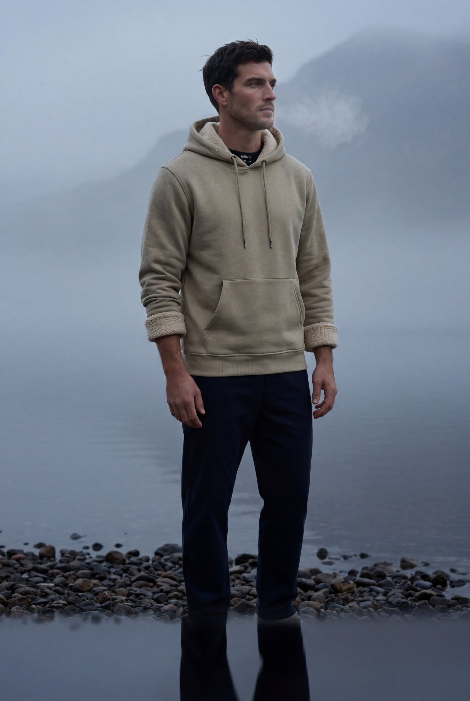 Khaki Lined Regular Fit Pullover Pocket Hoodie - Fleece lined hoodie - Photo 9