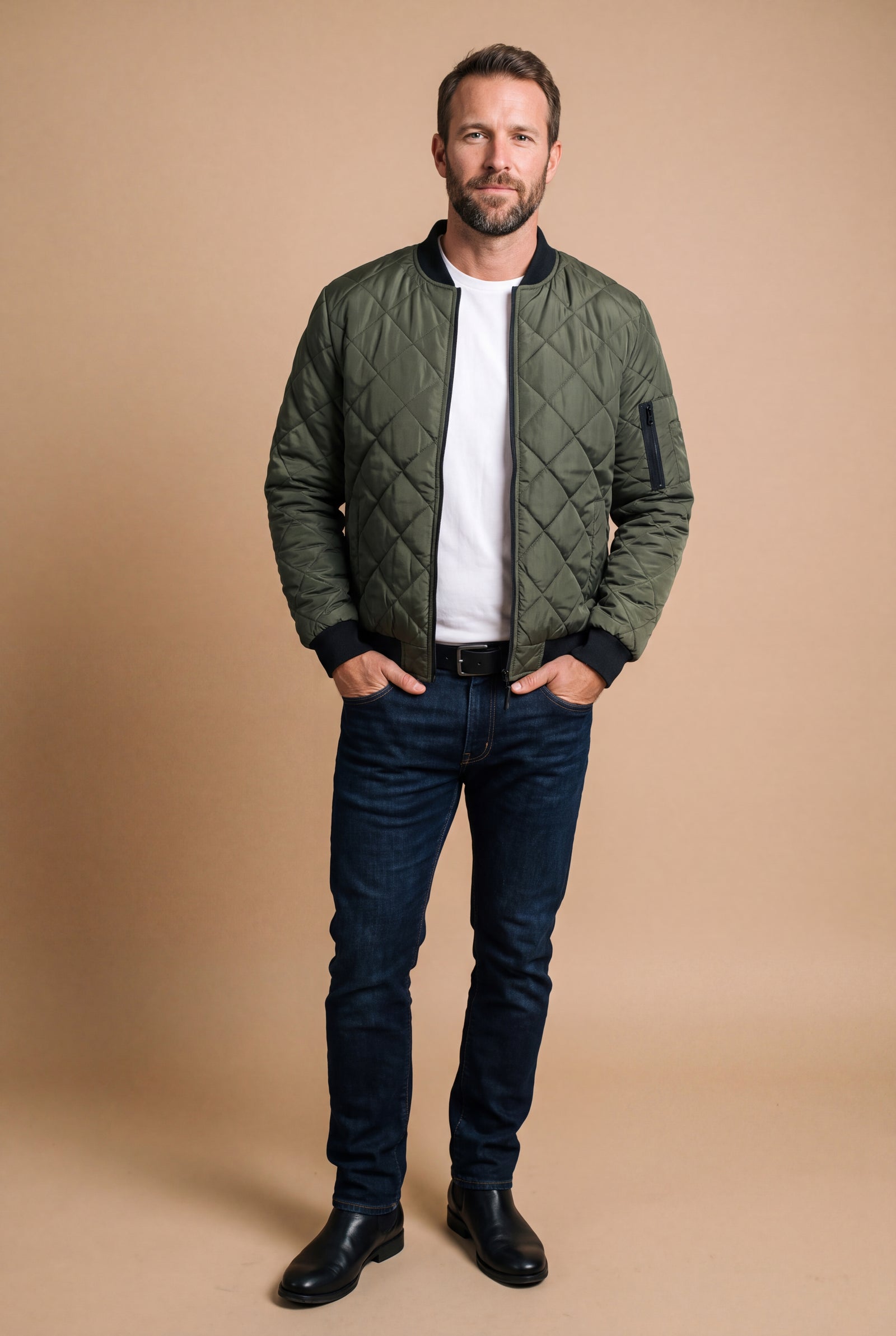 Men's Jacket Diamond Pattern in Army Green — primary studio
