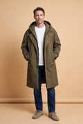 Men's Trench Coat Hooded Long in Army Green — primary