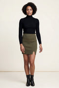 Army Green Ribbed High Waist Mini Skirt with Front Slit - Short skirts - Photo 9