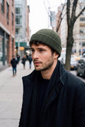 Ribbed Knit Dome Beanie in Army Green — lifestyle