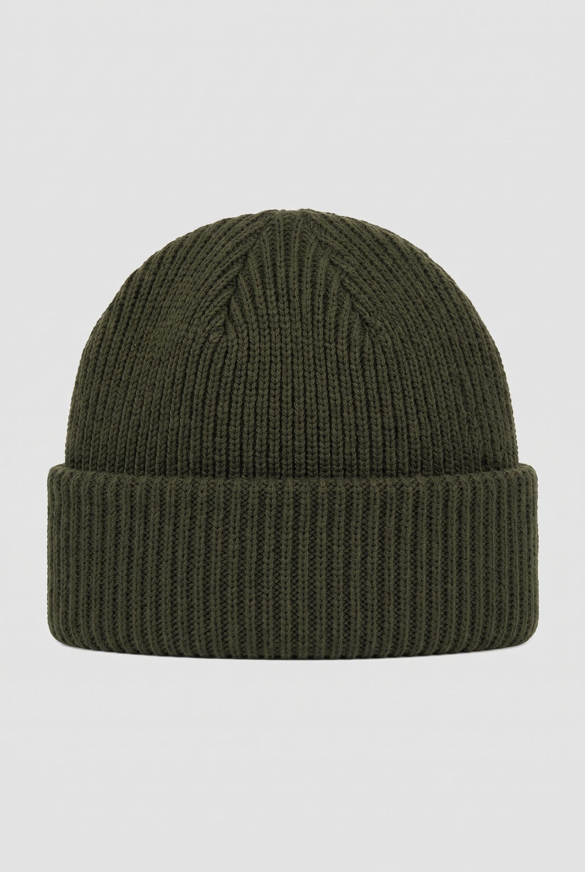 Ribbed Knit Dome Beanie in Army Green — studio front