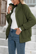 Sherpa Snap-Front Bomber Jacket in Army Green — side