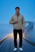 Beige Stand Collar Zip-front Classic Bomber Jacket - Photo 14