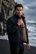 Black Stand Collar Zip-front Classic Bomber Jacket - Photo 16