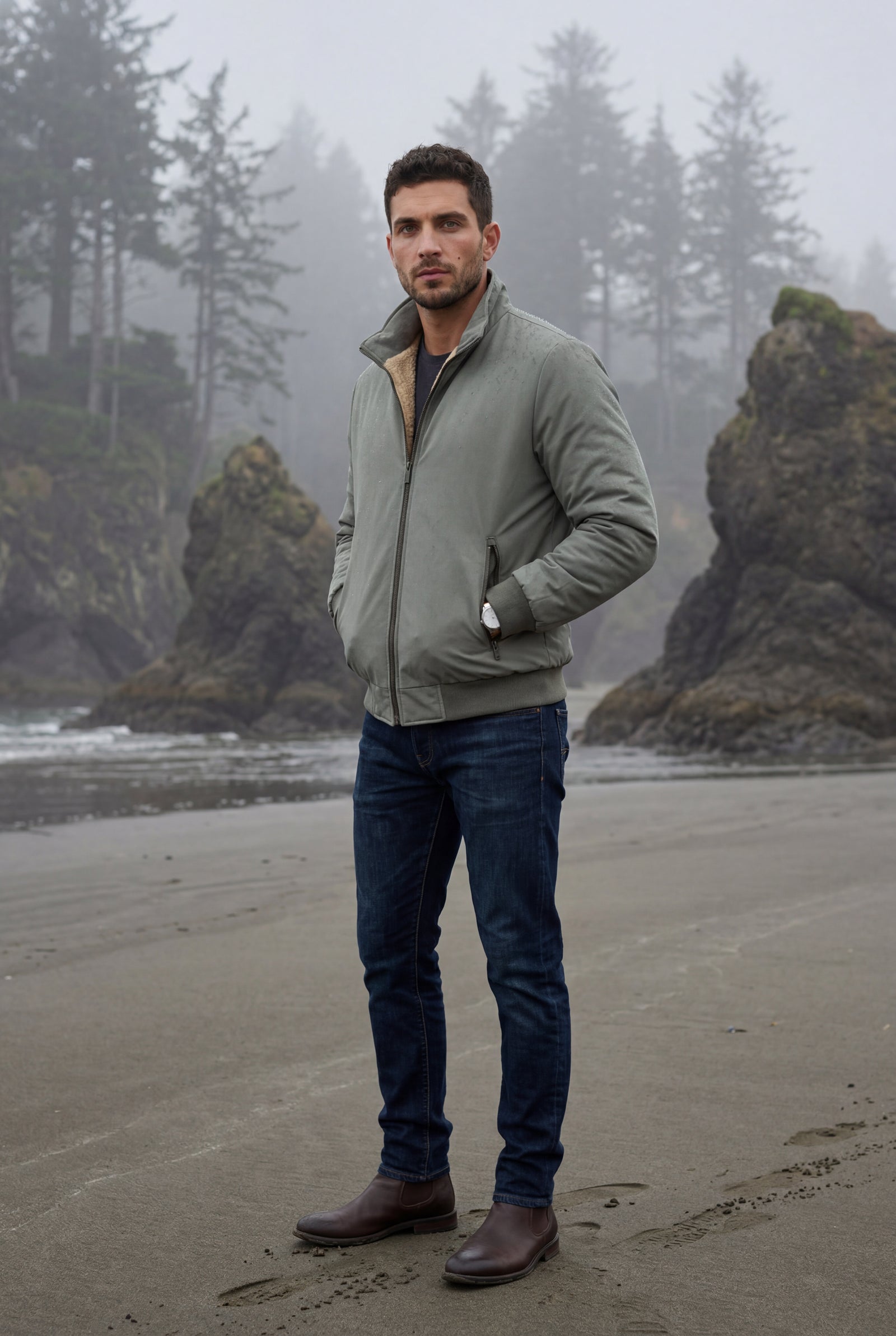Gray Stand Collar Zip-front Classic Bomber Jacket - Photo 8