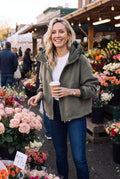 Women's Hooded Jacket Zipper Closure in Army Green — ugc candid snapshot
