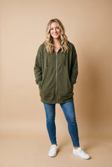 Women's Hoodie Oversized Zipper in Army Green — studio