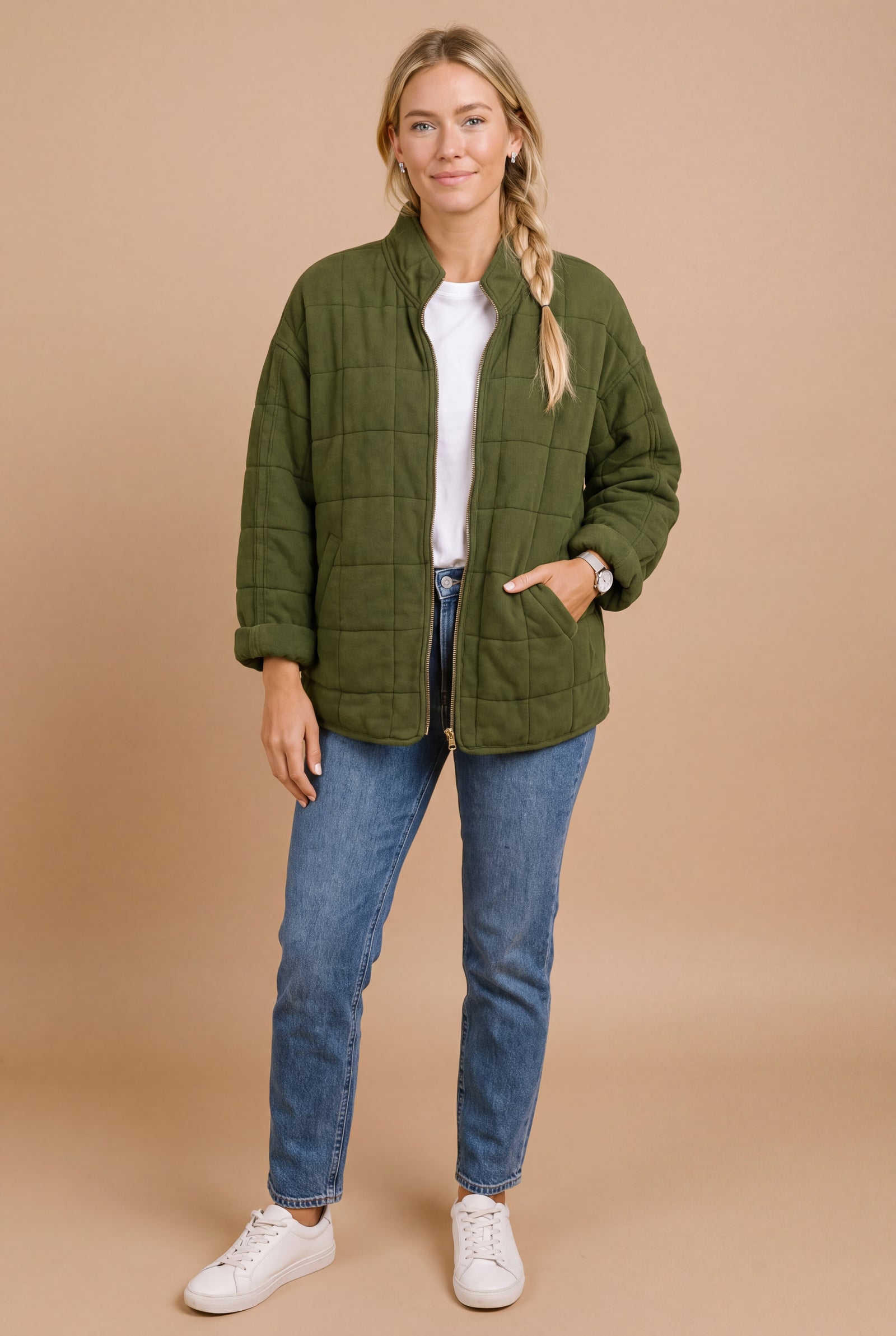Women's Jacket Relaxed Fit in Army Green — primary studio