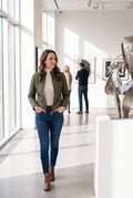 Women's Quilted Jacket Stand Collar in Army Green — secondary lifestyle