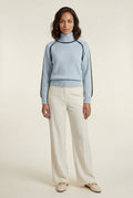 Baby Blue Balloon Sleeve Oversized High Neck Sweater with Piping - Oversized sweater - Photo 14