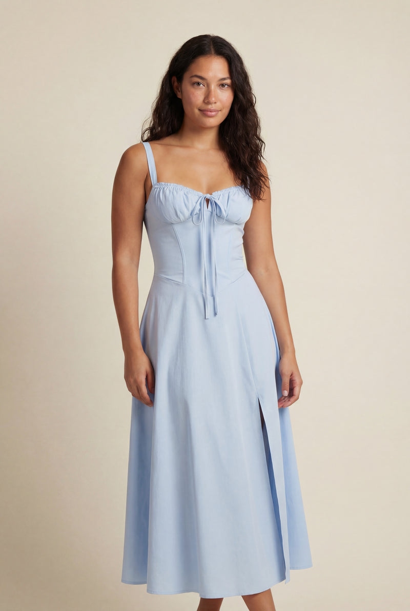Baby Blue Corset Bodice A-line Midi Dress with Sweetheart Neckline - Photo 5