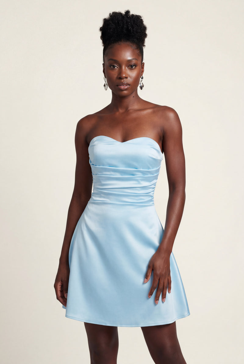Baby Blue Strapless Bustier Mini Cocktail Dress - Photo 1