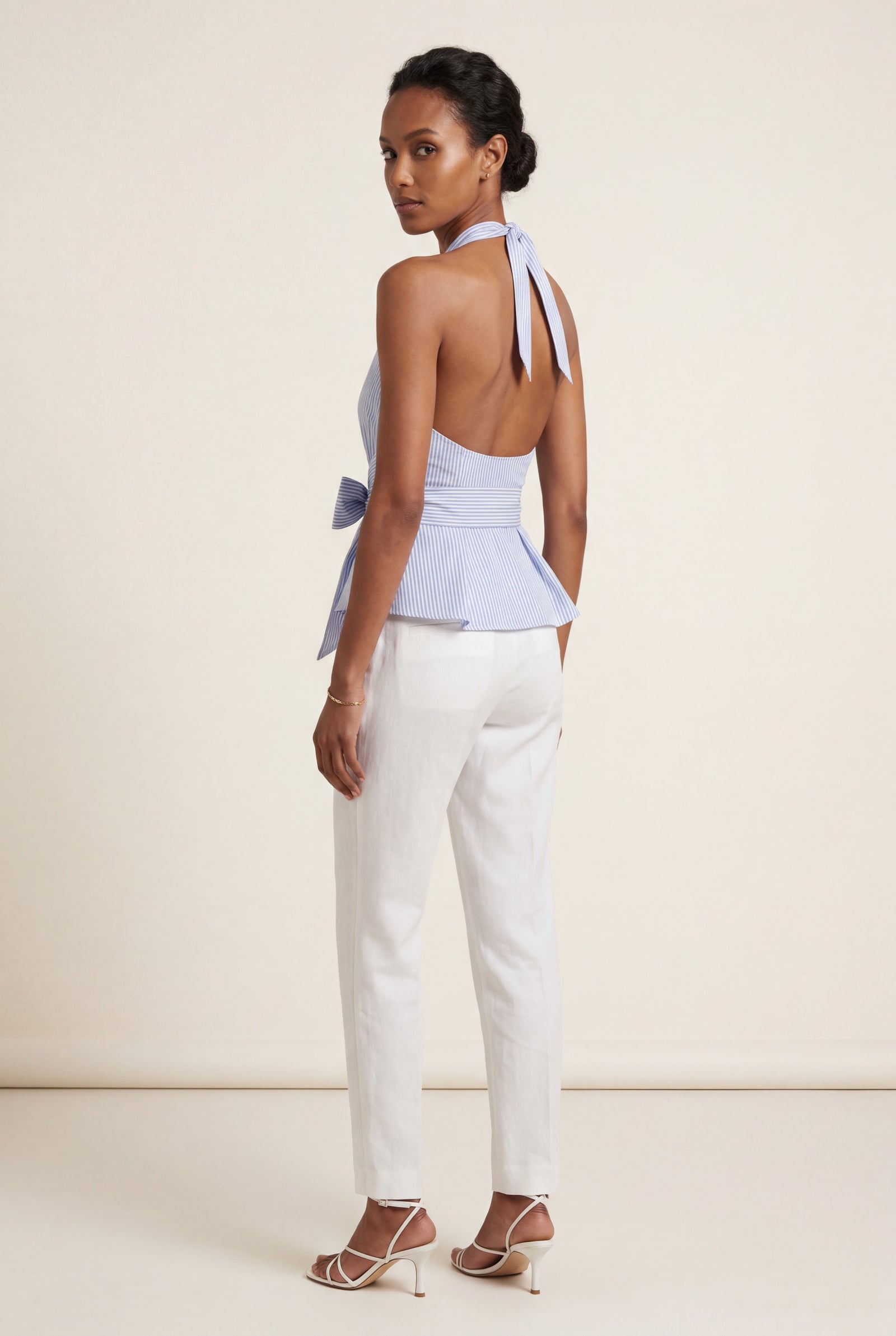 Baby Blue Striped Halter Wrap Top with Self-tie Bow Baby Blue - Wrap tops - Photo 2