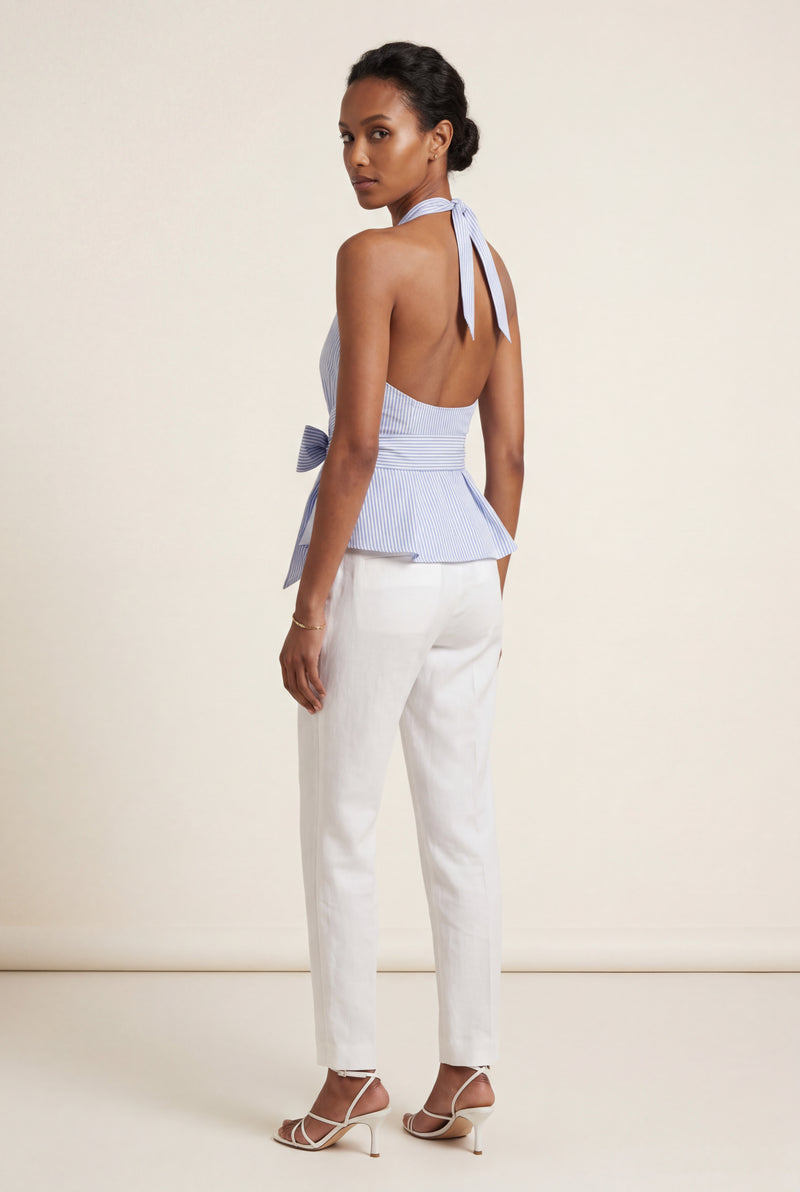 Baby Blue Striped Halter Wrap Top with Self-tie Bow Baby Blue - Wrap tops - Photo 2