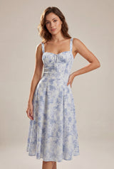 Baby Blue Sweetheart Neckline Floral A-line Midi Dress - Wedding guest dress - Photo 1