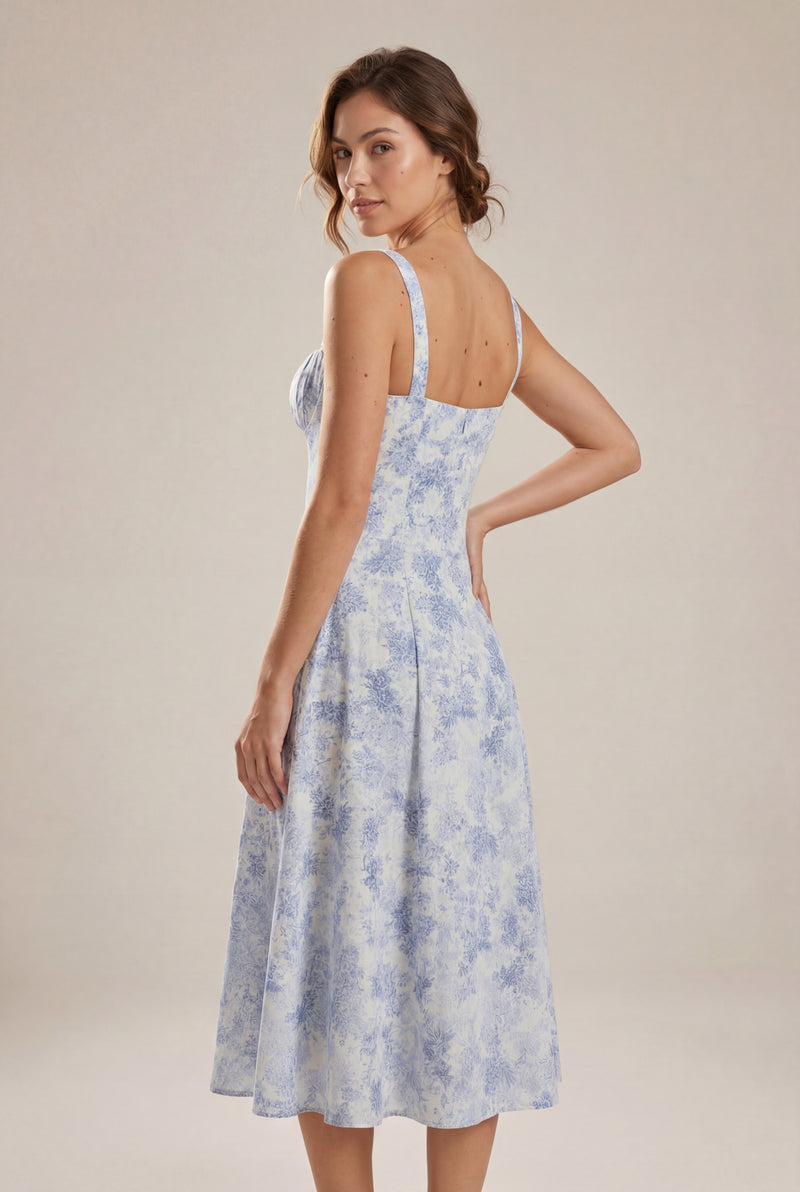 Baby Blue Sweetheart Neckline Floral A-line Midi Dress - Wedding guest dress - Photo 2