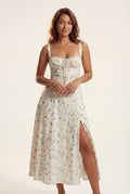 Sweetheart Neckline Floral A-line Midi Dress - Wedding guest dress - Photo 8