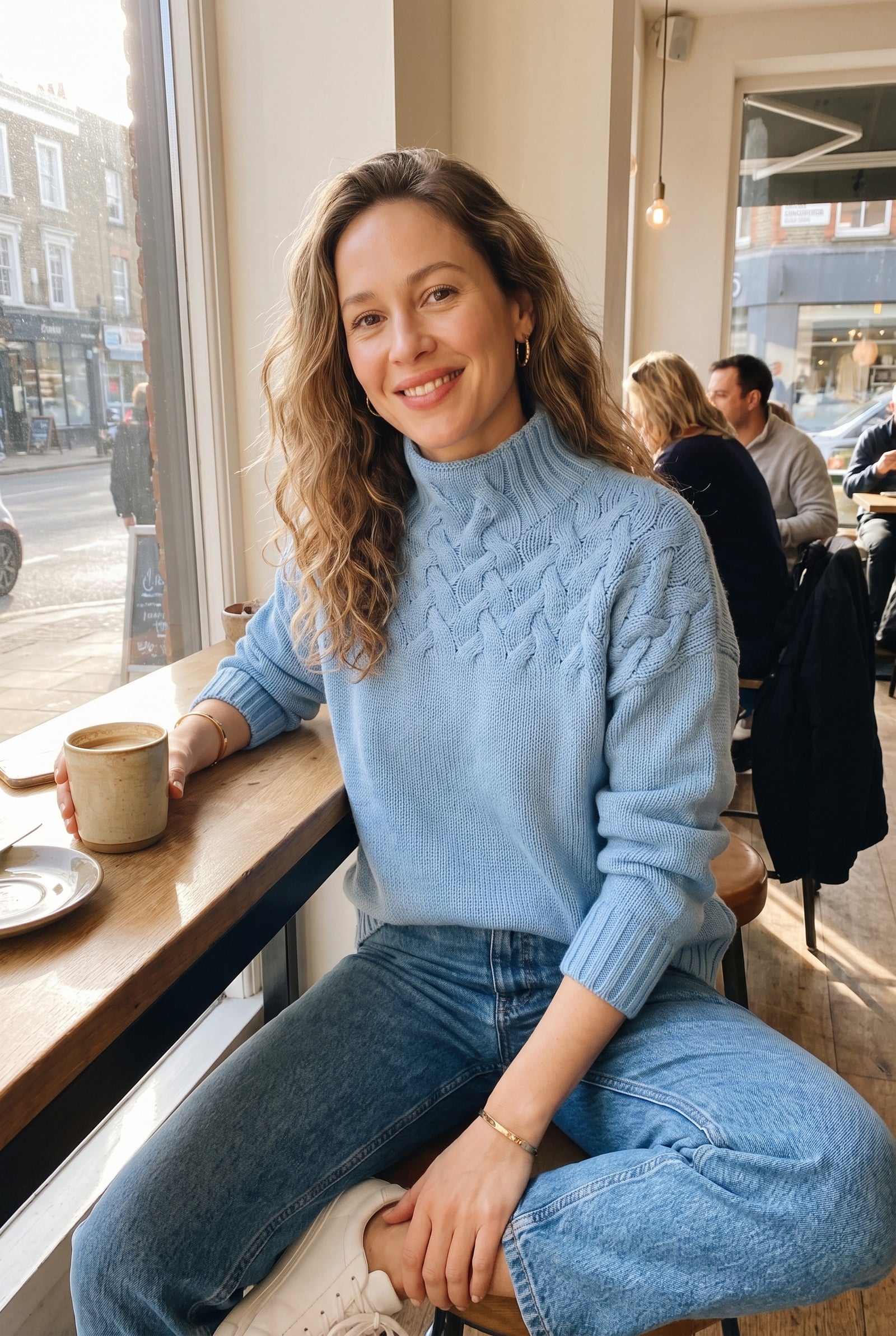 Women's Sweater Oversized Turtleneck in Baby Blue — cafe afternoon