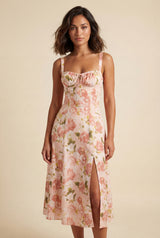 Baby Pink Floral Ruched Bust A-line Sundress with Front Slit - A-line sundresses - Photo 1