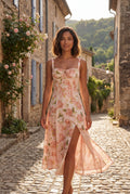 Baby Pink Floral Ruched Bust A-line Sundress with Front Slit - A-line sundresses - Photo 4