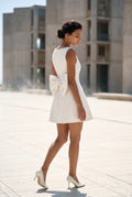 White Pearl-trim Bow Back Fit-and-flare Mini Dress - Photo 10