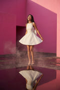 White Pearl-trim Bow Back Fit-and-flare Mini Dress - Photo 13