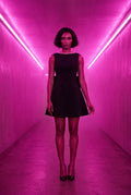 Black Pearl-trim Bow Back Fit-and-flare Mini Dress - Photo 16