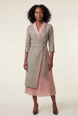 Baby Pink Pleated Wrap Blazer Dress with Three-quarter Sleeves - Photo 1